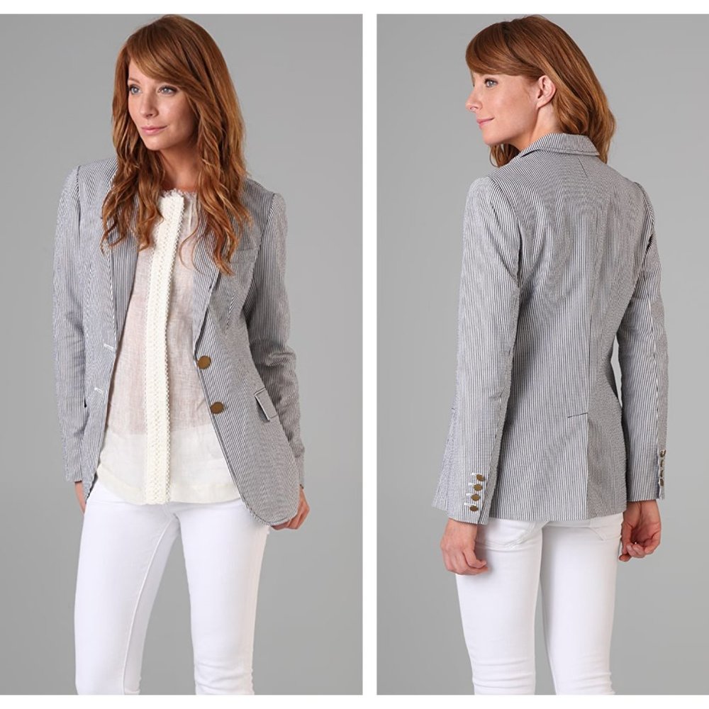 TORY BURCH Nigella Seersucker Striped Jacket {K13}